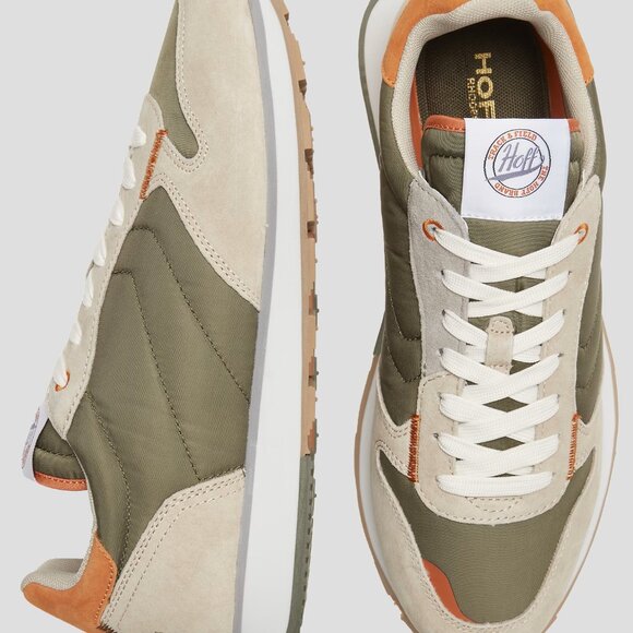 NEW Hoff USA Rhodes Green/Taupe Sneakers Suede w/ Memory Foam Size 8 - Picture 1 of 3